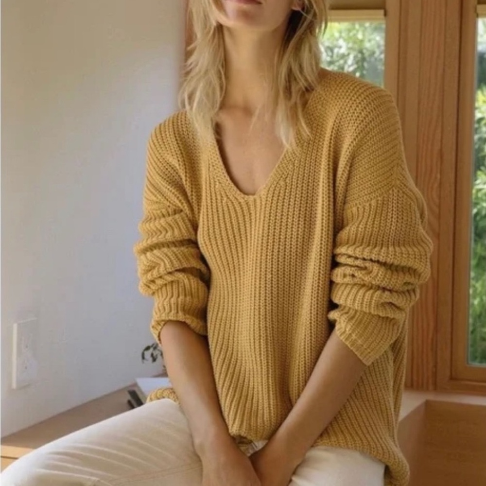 Jenni Kayne Fisherman Organic Cotton Cabin Blend Sweater Large Mustard $325 Love - Picture 10 of 11